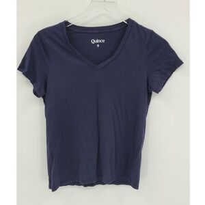 Quince Navy Blue V Neck Short Sleeve T Shirt Basic Casual Top Womens Size Small